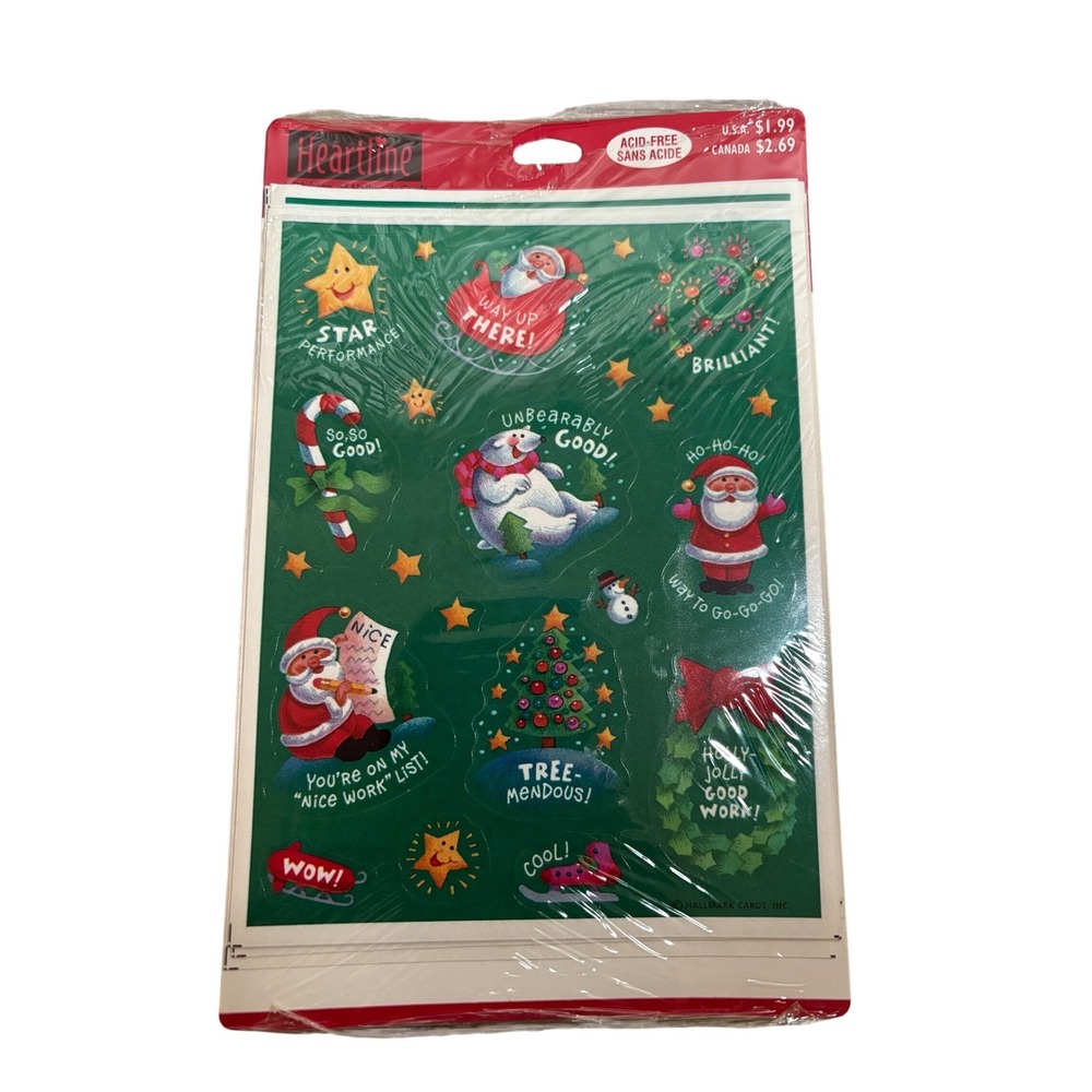 Vintage Hallmark Heartline Christmas Stickers Santa Polar Bear Tree HOLIDAYSNEW